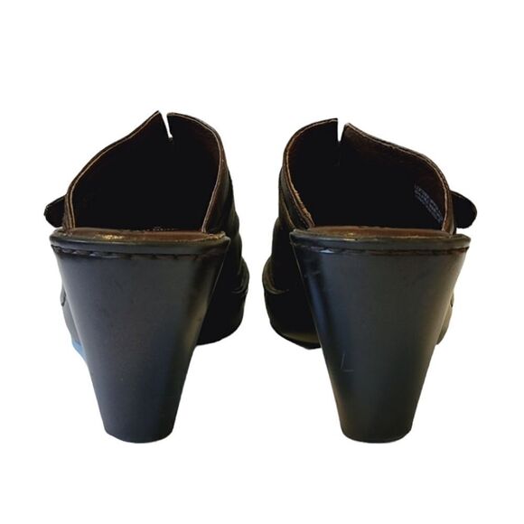 Born Handcrafted Brown Leather Wedge Heel Buckle Detail Slip-on Mule Shoe Size 8 - Picture 7 of 12